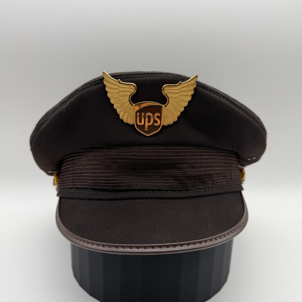 Vintage 90s 2000's UPS Airlines Pilot Hat Mens 7 1/4 Wings Badge Pin